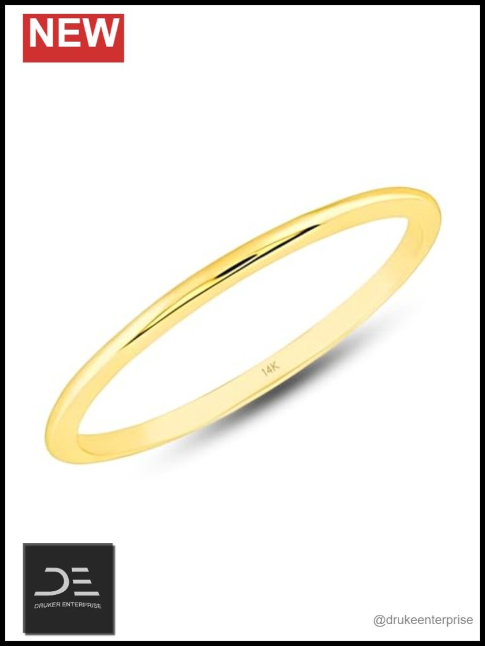 14K Solid Gold Dainty Stacking Wedding Band Ring Women Thin 1mm
